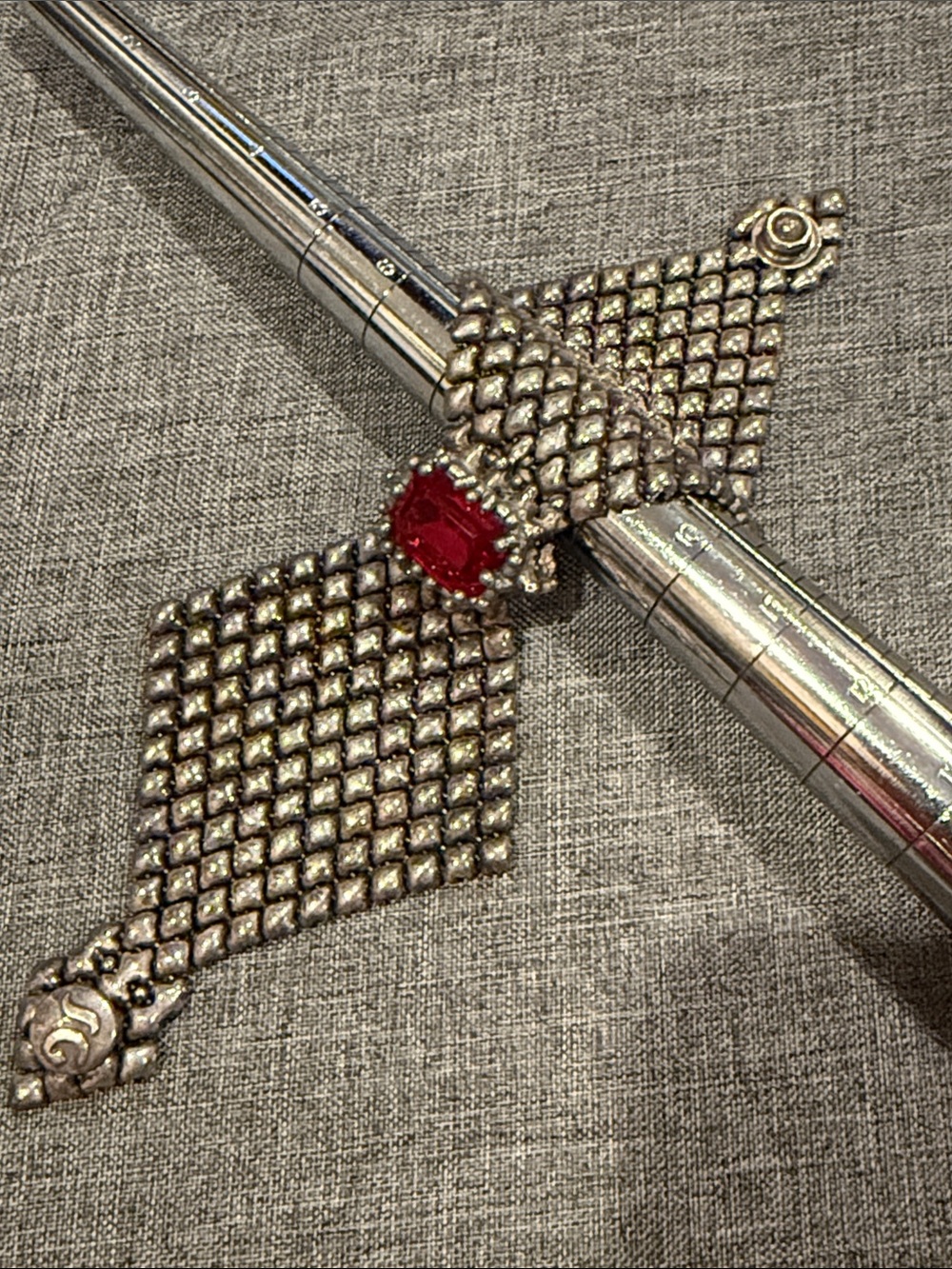 SG Liquid Metal Vintage Silver Bracelet with Red Swarovski Crystal; size -7”